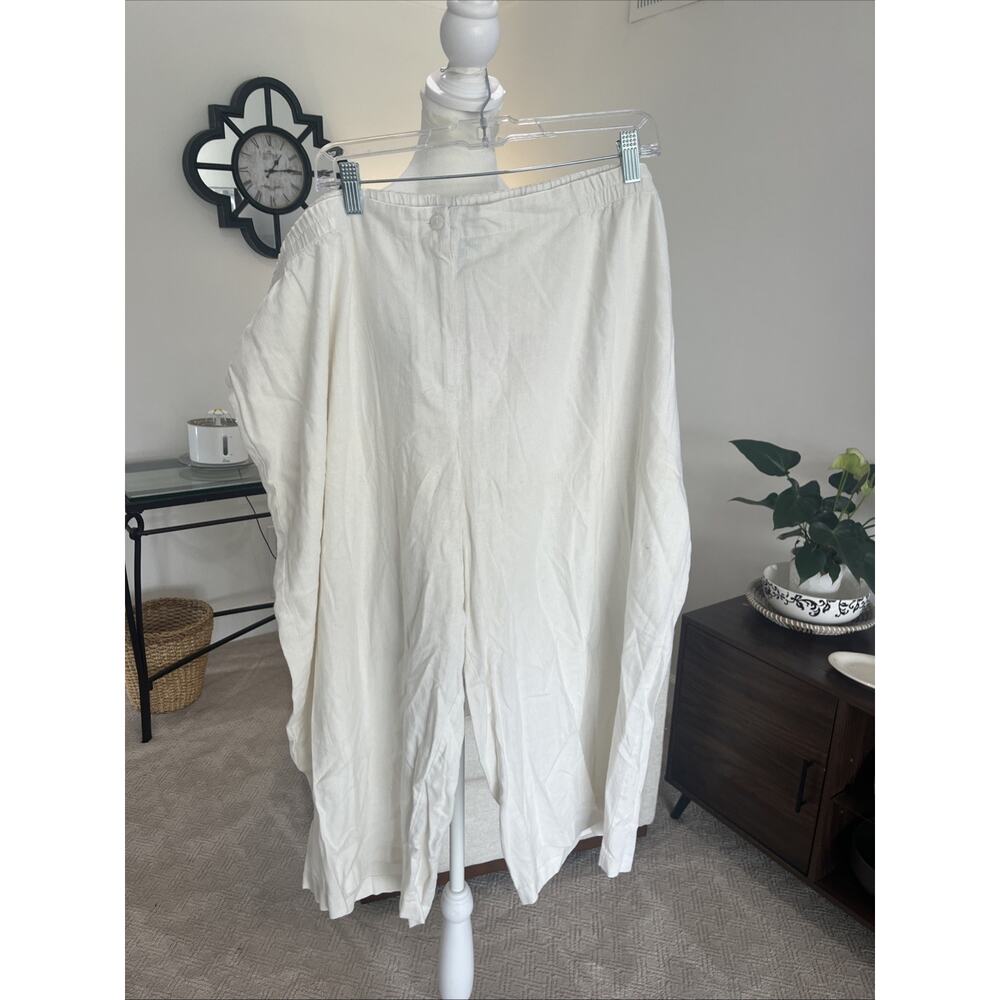 Maggie Barnes 3XL Linen Blend Beige Wide Cropped Capri Pants Lagenlook Boho NEW